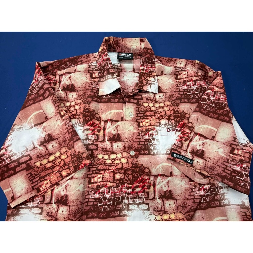 Vintage Southpole Brick Graffiti Y2K Button Up Shirt Size Large‎ Red